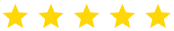 Five gold stars arranged horizontally, representing a perfect five-star rating or review.
